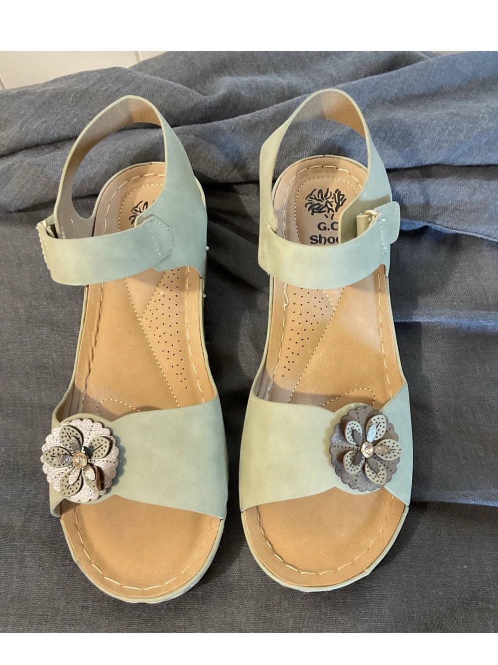 Women’s Sage Green Floral Accent Slingback Sandals by G.C. Shoes